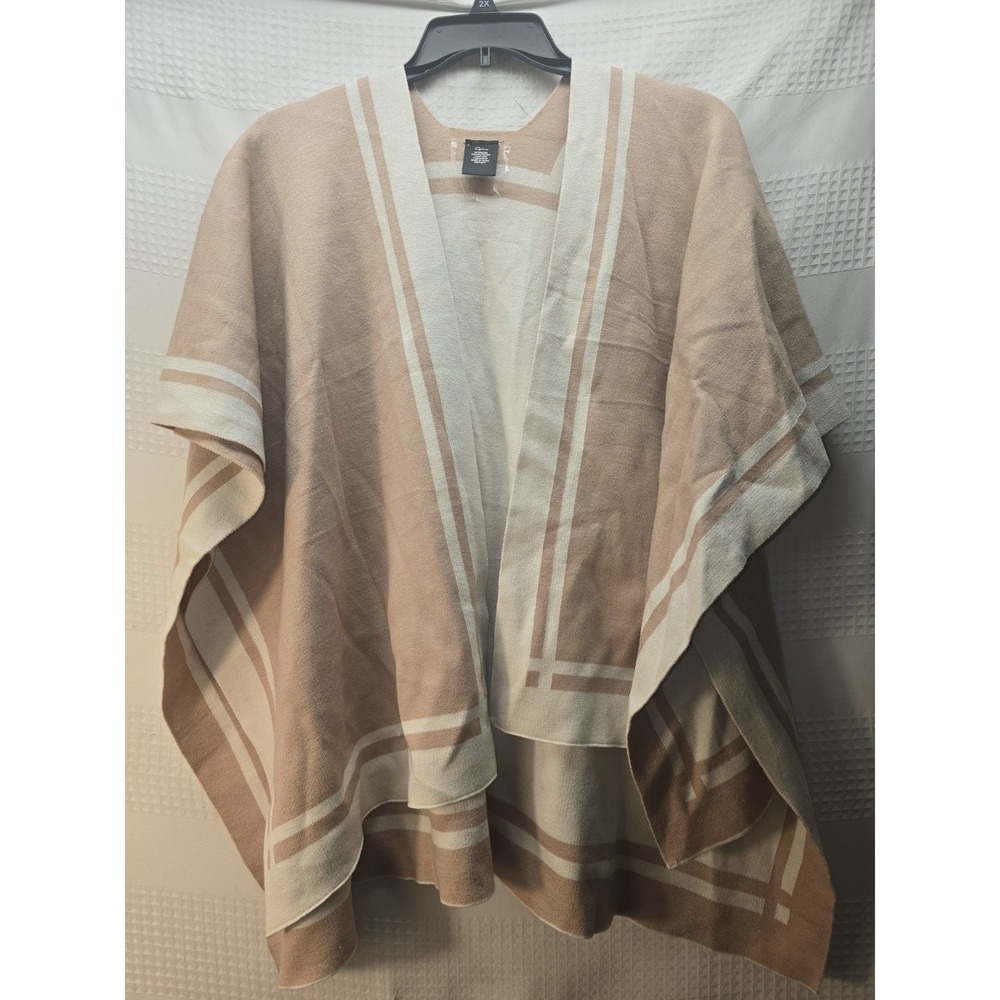 Cejon Womens Shawl Wrap Poncho Ruana Cape Open Front Sweater Beige 7280 OS